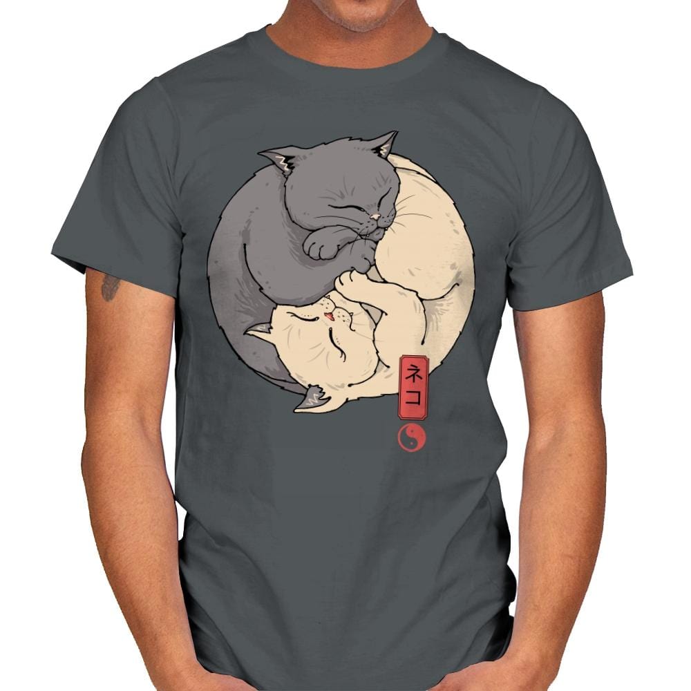 Yin Yang Cats - Mens T-Shirts RIPT Apparel Small / Charcoal