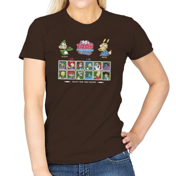 90's Toon Throwdown Exclusive - 90s Kid - Womens T-Shirts RIPT Apparel Small / Dark Chocolate