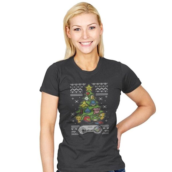 A Classic Gamers Christmas - Ugly Holiday - Womens T-Shirts RIPT Apparel Small / Charcoal