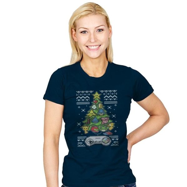 A Classic Gamers Christmas - Ugly Holiday - Womens T-Shirts RIPT Apparel Small / Navy