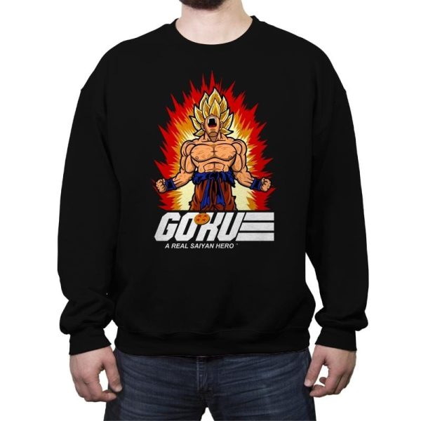 A Real Saiyan Hero - Crew Neck Sweatshirt Crew Neck Sweatshirt RIPT Apparel Small / Black