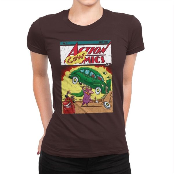 Action Cowmics - Womens Premium T-Shirts RIPT Apparel Small / Dark Chocolate