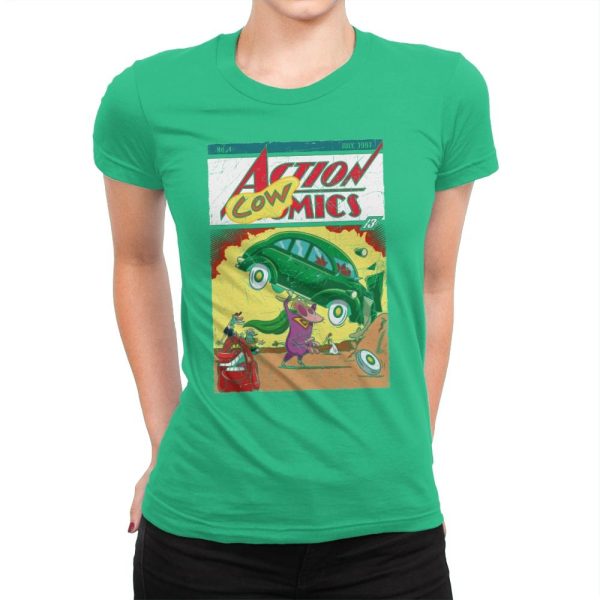 Action Cowmics - Womens Premium T-Shirts RIPT Apparel Small / Kelly Green