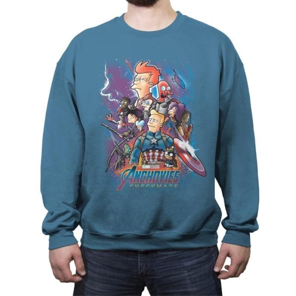 Anchovies Checkmate - Crew Neck Sweatshirt Crew Neck Sweatshirt RIPT Apparel Small / Indigo Blue