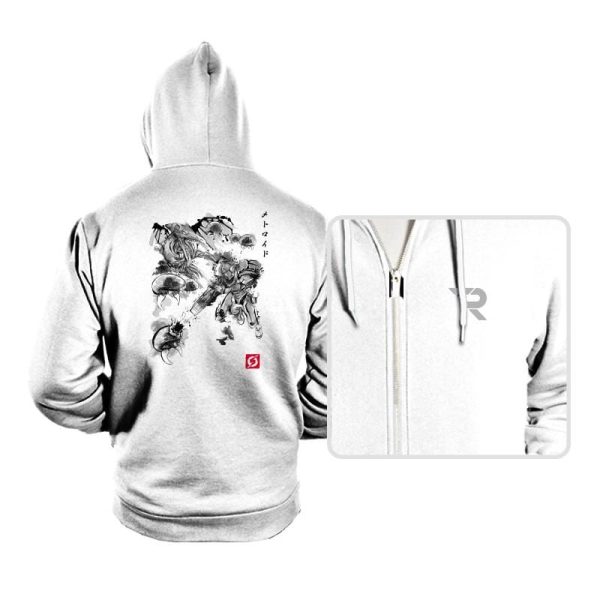 Attack of the Space Pirates sumi-e - Hoodies Hoodies RIPT Apparel Small / White