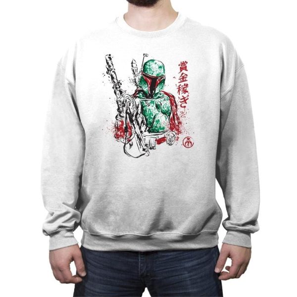 Bounty Hunter - Sumi Ink Wars - Crew Neck Sweatshirt Crew Neck Sweatshirt RIPT Apparel Small / White