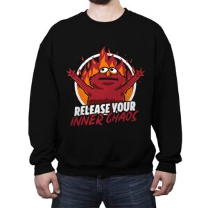 Chaos Puppet Fire - Crew Neck Sweatshirt Crew Neck Sweatshirt RIPT Apparel Small / Black