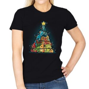 Christmas Tree Dinosaurs - Womens T-Shirts RIPT Apparel Small / Black