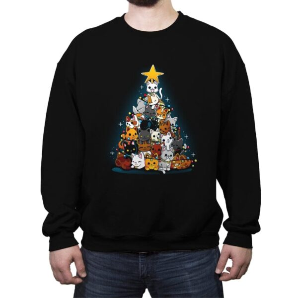 Christmas Tree Kittens - Crew Neck Sweatshirt Crew Neck Sweatshirt RIPT Apparel Small / Black