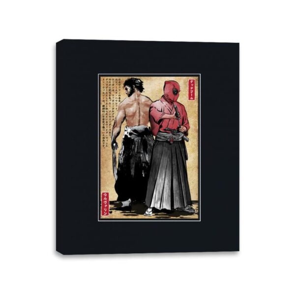 Mutant Samurai and Red Ronin woodblock - Canvas Wraps Canvas Wraps RIPT Apparel 11x14 / Black