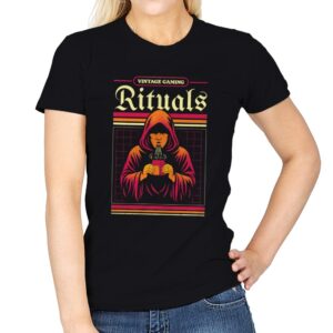 Vintage Gaming Rituals  - Womens T-Shirts RIPT Apparel Small / Black