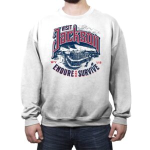 Visit Jackson - Crew Neck Sweatshirt Crew Neck Sweatshirt RIPT Apparel Small / White
