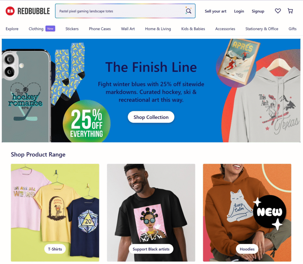 redbubble homepage comparison of best graphic t-shirt sites