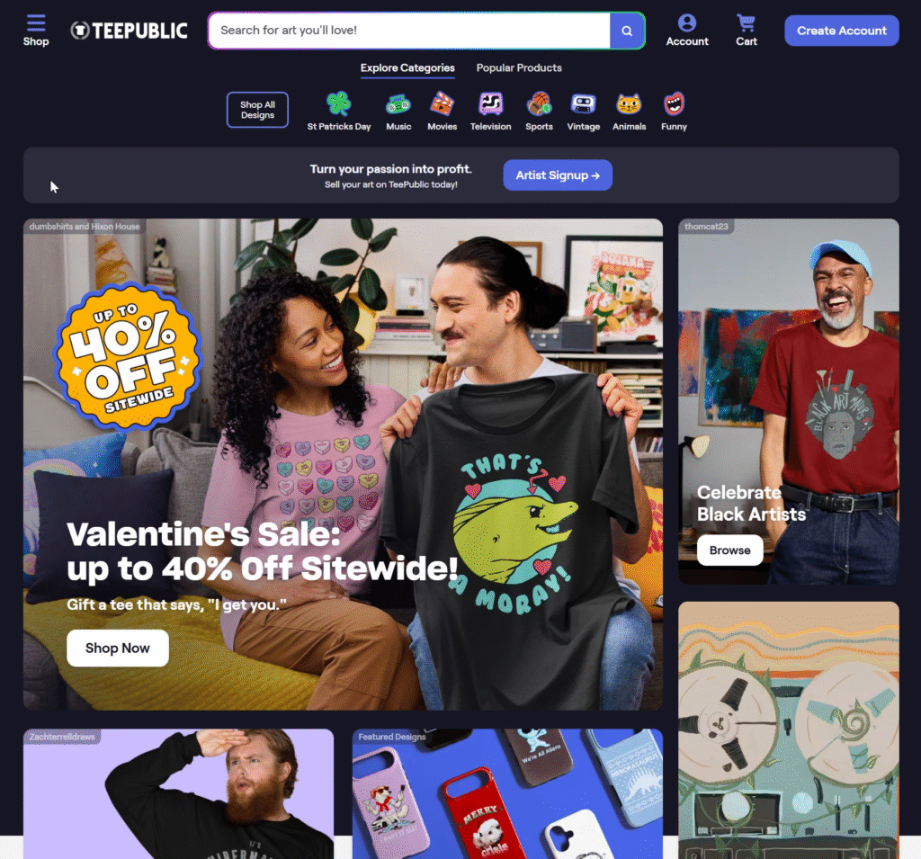 teepublic homepage comparison of best graphic t-shirt sites