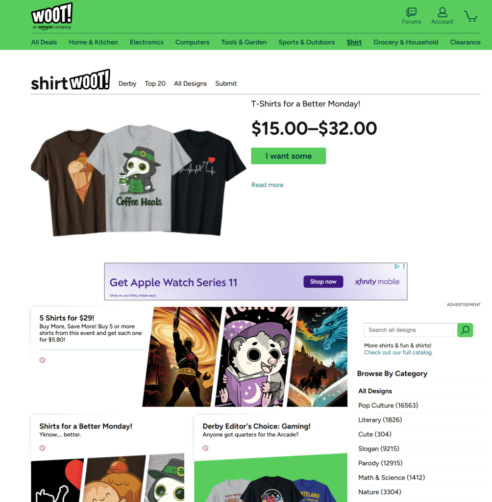 shirt.woot homepage comparison of best graphic t-shirt sites