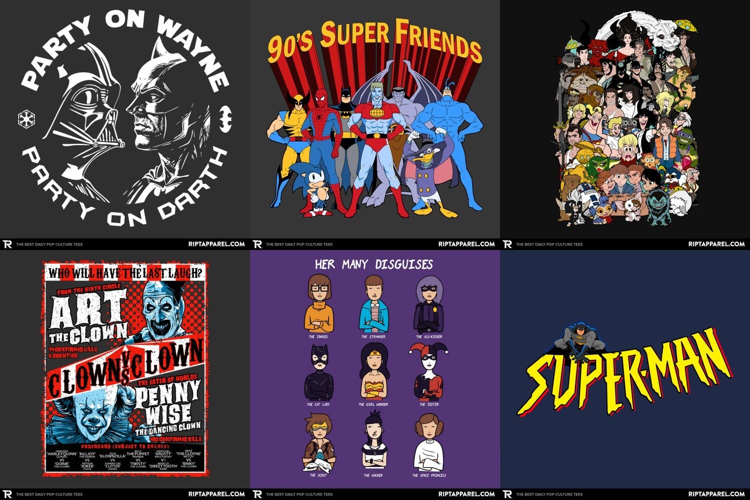 Collage of batman graphic tee designs from RIPT Apparel