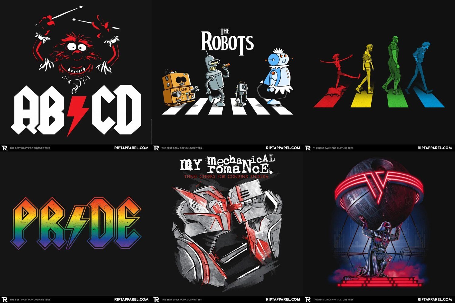 Music Graphic Tees 1 Collage of music graphic tee designs from RIPT Apparel