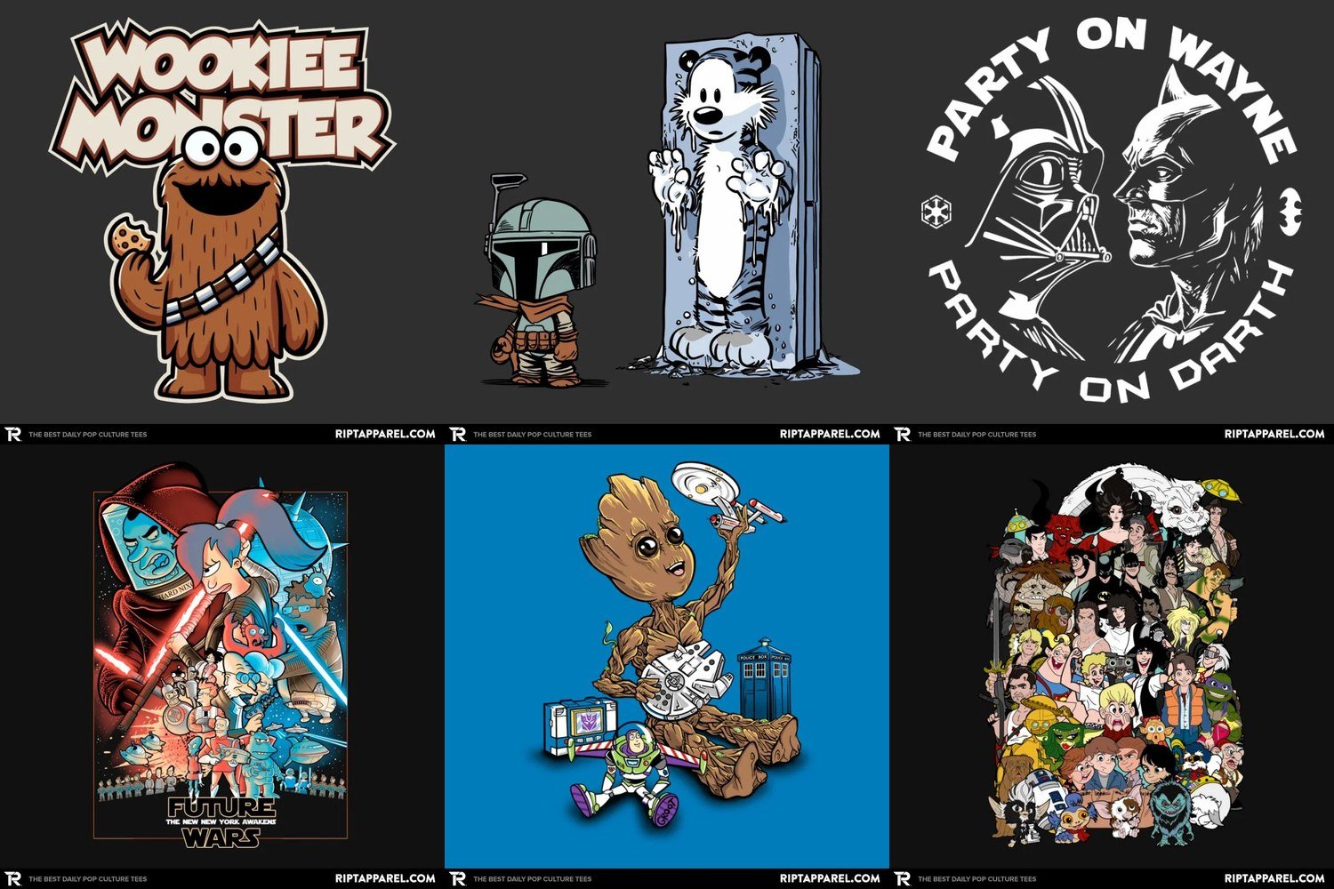 Collage of star wars graphic tee designs from RIPT Apparel