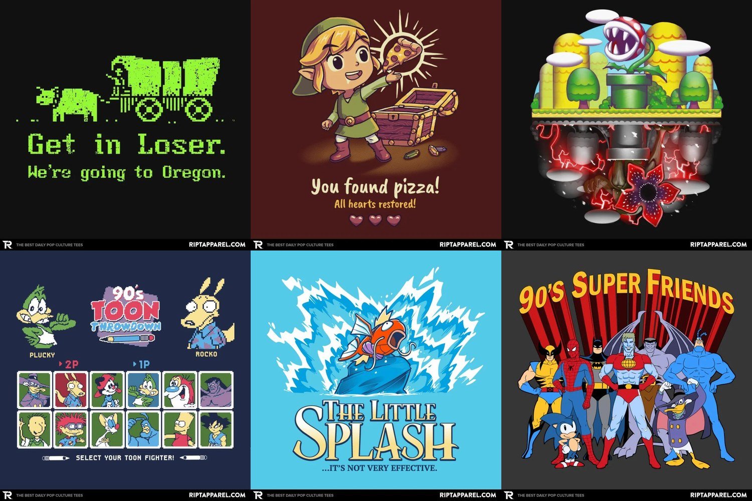Video Game Graphic Tees 1 Collage of video games graphic tee designs from RIPT Apparel